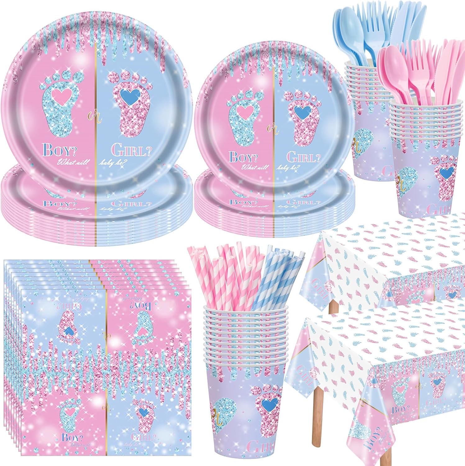 452 Pcs Gender Reveal Party Decoration Set for 50 Guests
