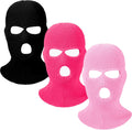 3 Pieces Winter Ski Mask 3 Hole Balaclava Knitted Ski Mask Pink Black