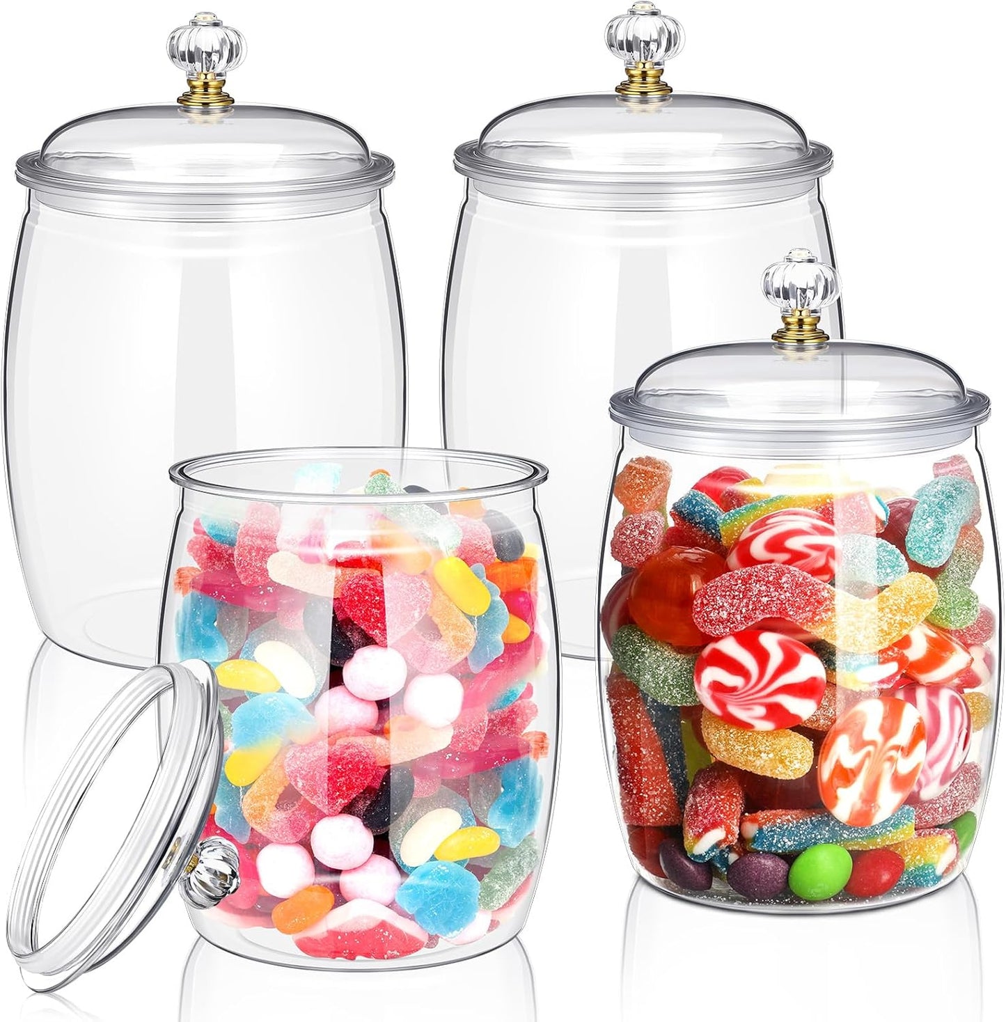 Nuogo 4 Pcs Plastic Candy and Cookie Jars with Lids for Storage