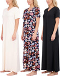 Women's V-Neck Long Nightgowns 3-Pack - Soft Maxi Sleep Dresses
