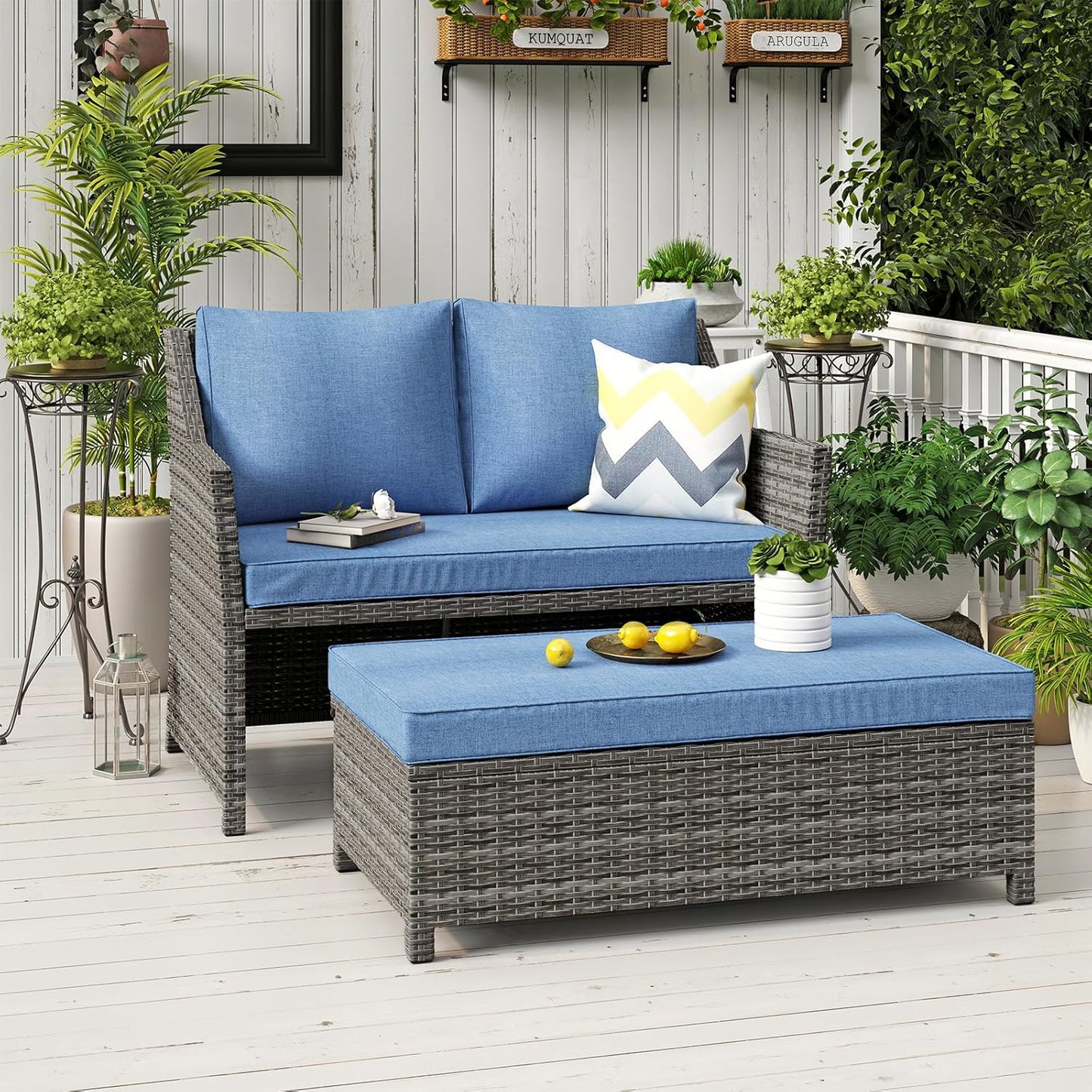 Outdoor Patio Furniture Wicker Love-seat and Coffee Table Set