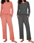 2 Pack Women's Pajama Set Long Sleeve Soft Loungewear PJs