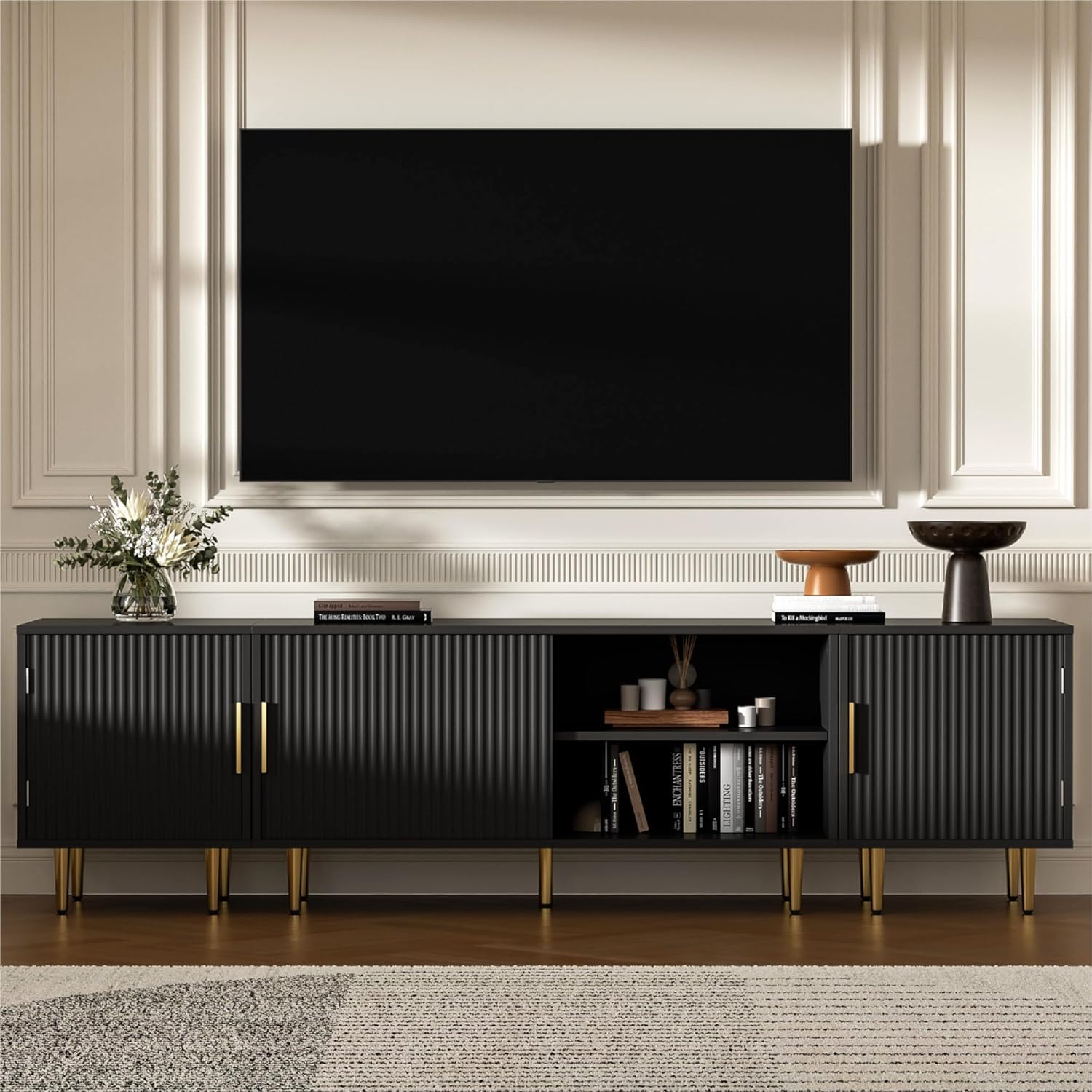 Modern Black TV Stand - Fits up to 80 TVs, Ample Storage
