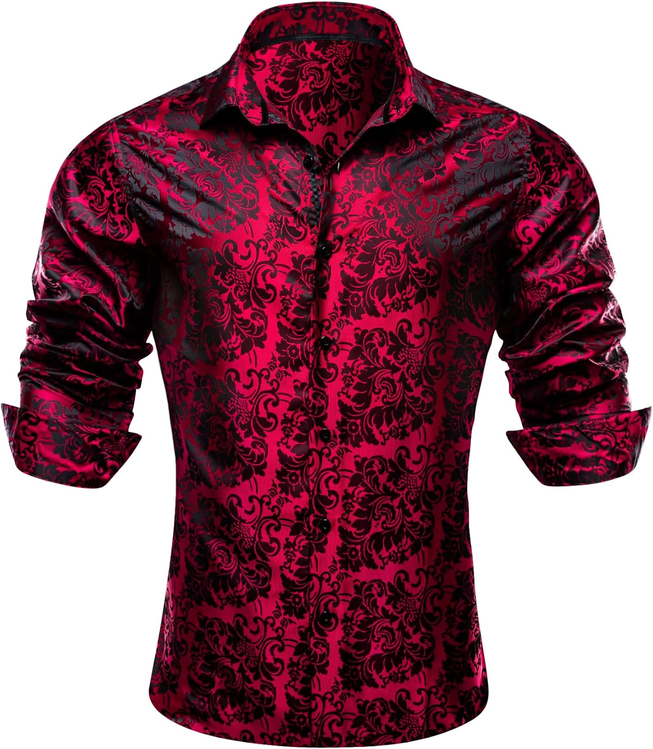 Barry.Wang Mens Western Shirts Silk Paisley Long Sleeve Dress Shirt