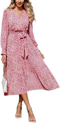 Floral Boho Dress for Women - Long Sleeve Maxi Wrap Dress