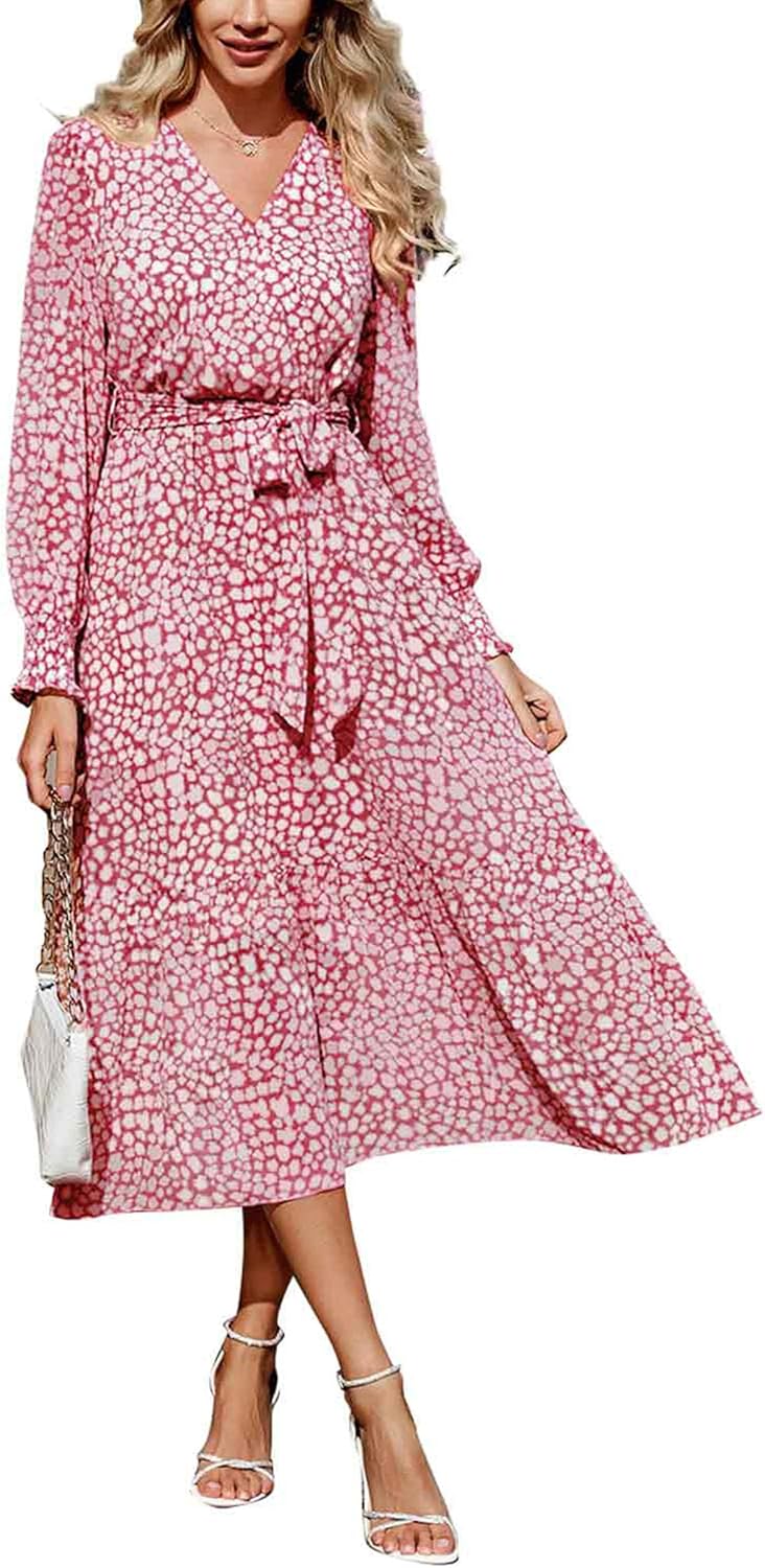 Floral Boho Dress for Women - Long Sleeve Maxi Wrap Dress