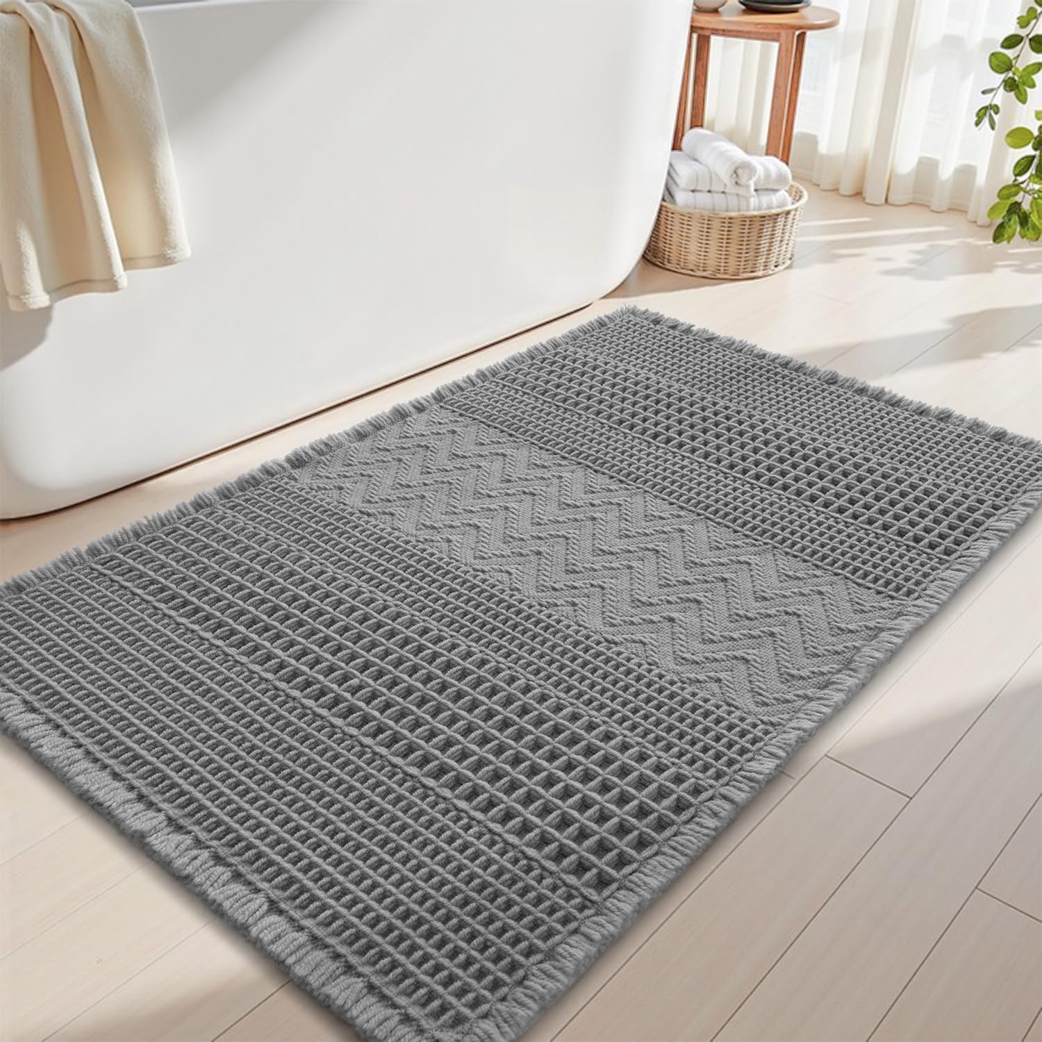 Waffle Bath Mat for Bathroom - Super Absorbent Non-Slip Rug