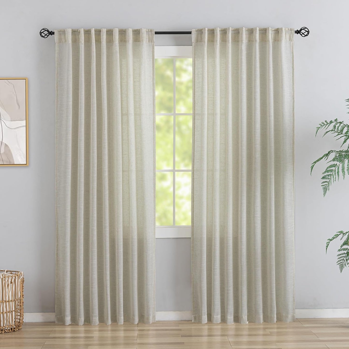 Burlap Linen Back Tab Curtains for Light Filtering Privacy
