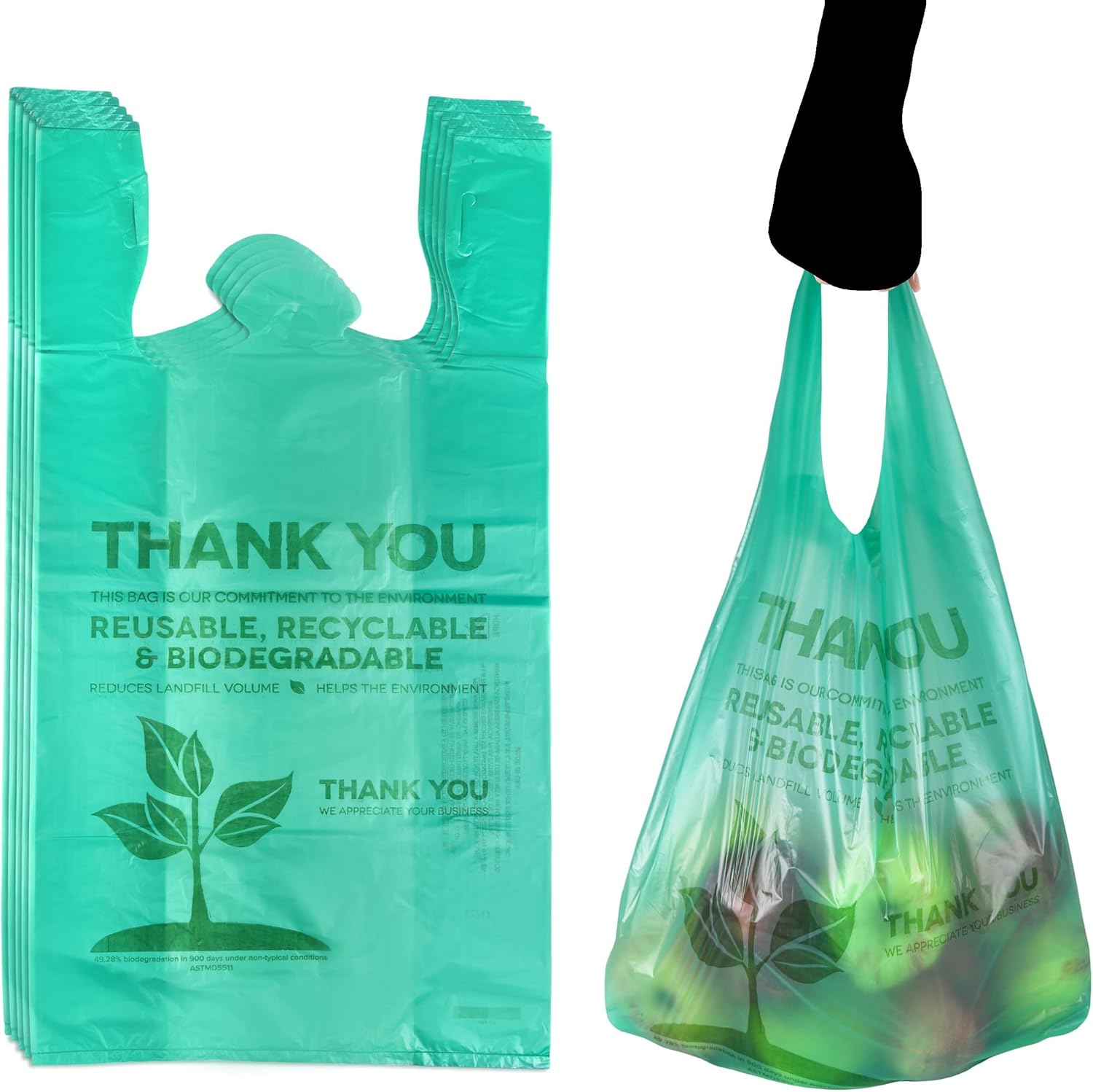 Eco Green Plastic Bags - 500 Count Biodegradable Shopping Bags