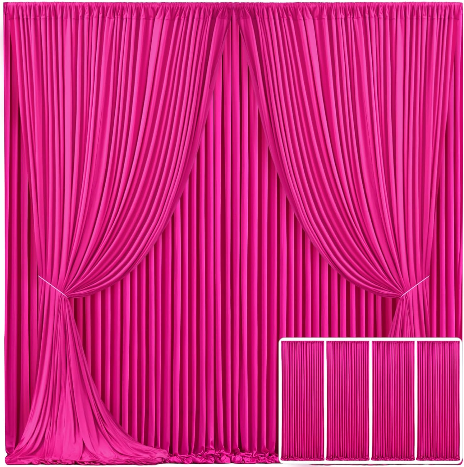 4 Panels Fuchsia Backdrop Curtain for Parties and Events