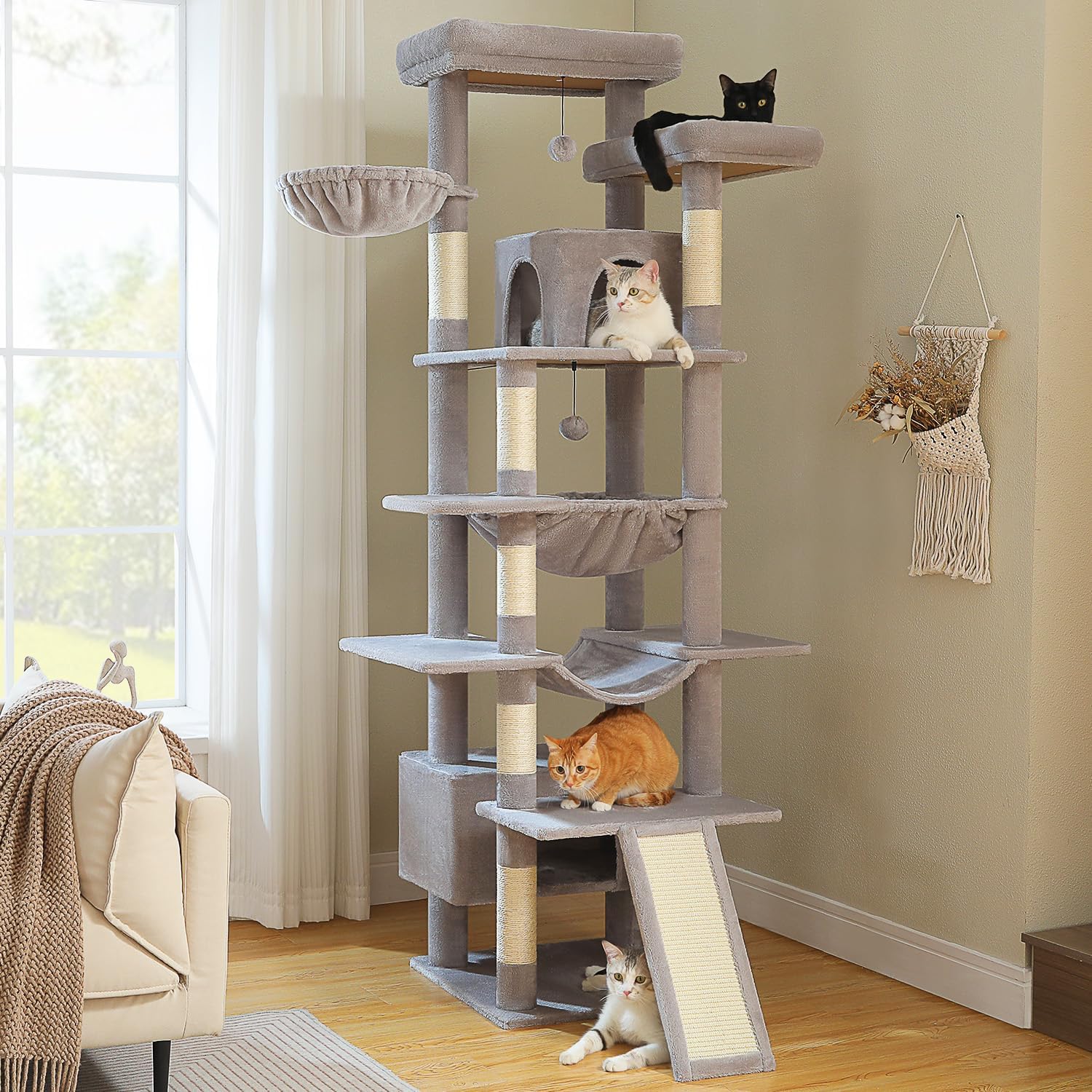 81 Inch Tall Cat Tree for Large Cats with Multi-Level Design