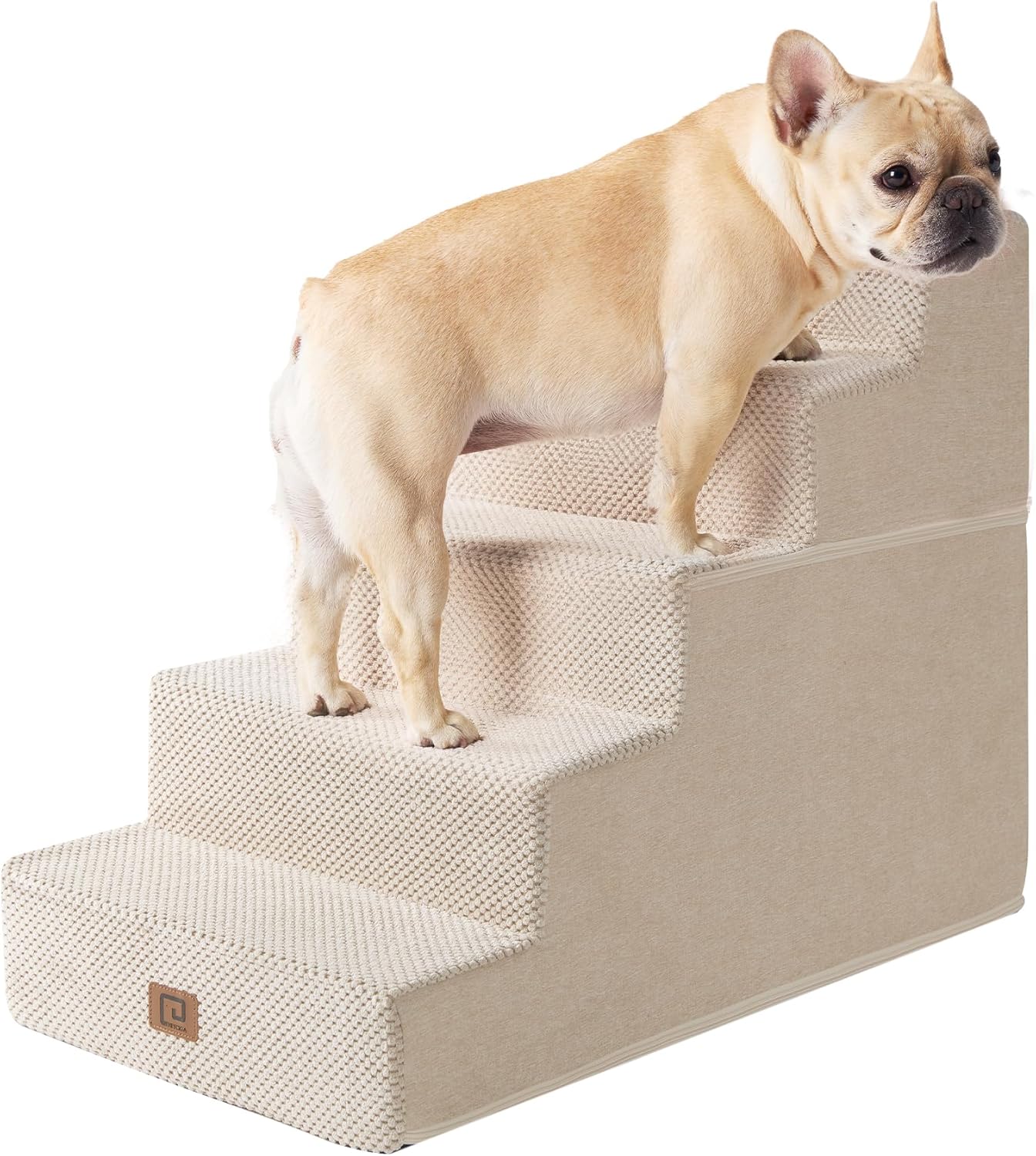 EHEYCIGA Dog Stairs for High Bed - 5-Step Pet Steps Beige