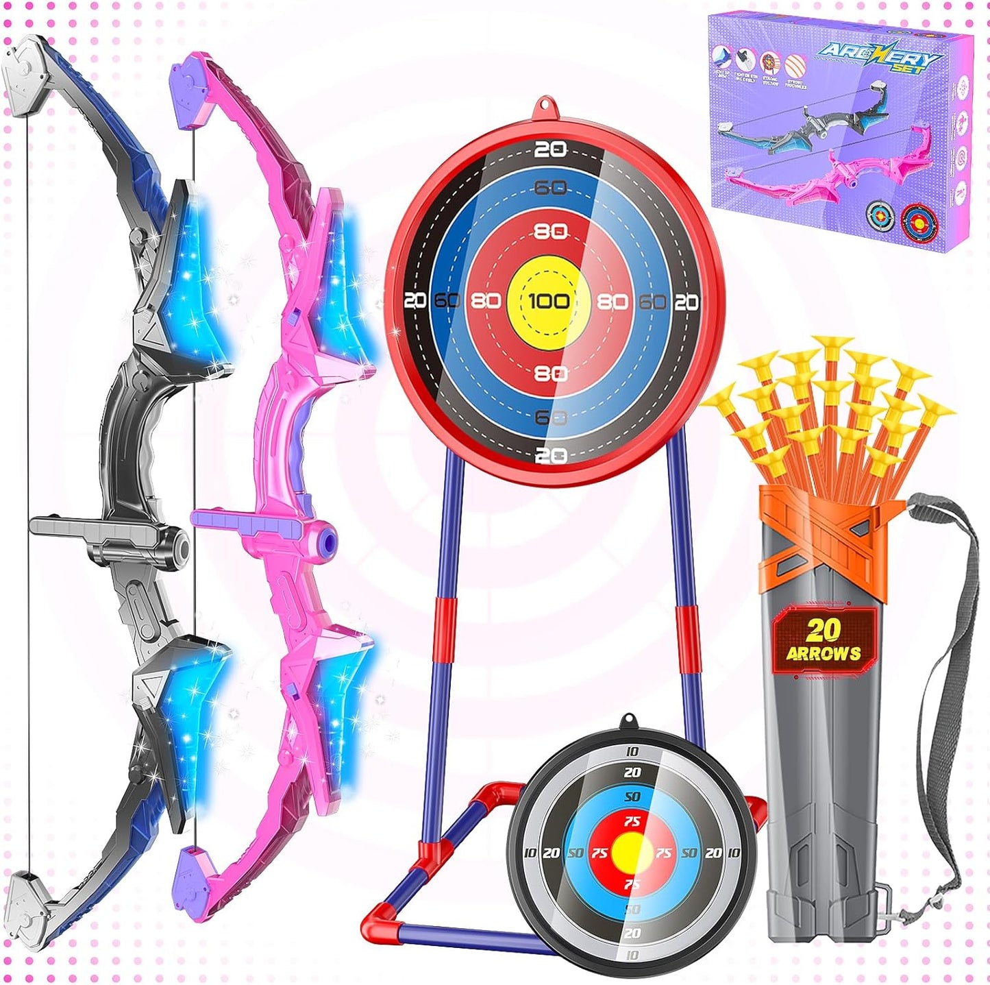 Kids Bow and Arrow Set with 20 Suction Cup Arrows and Targets
