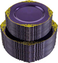 Purple and Gold Plastic Plates 102PCS - Elegant Disposable Dinnerware