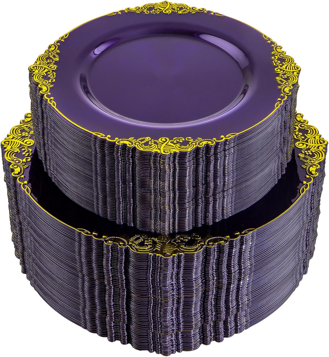 Elegant 102PCS Purple and Gold Plastic Plates for Events