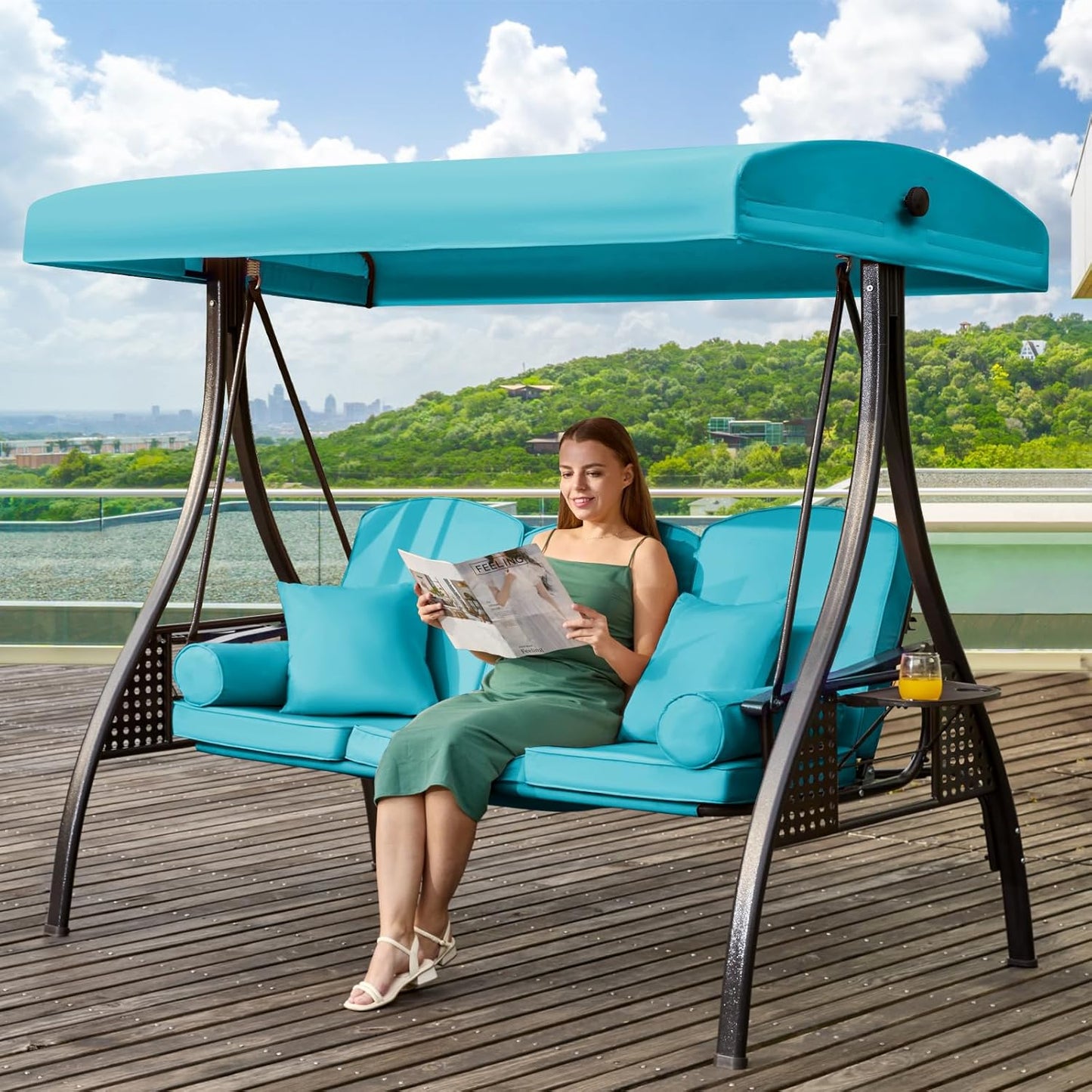 3 in 1 Outdoor Porch Swing with Adjustable Canopy for Comfort