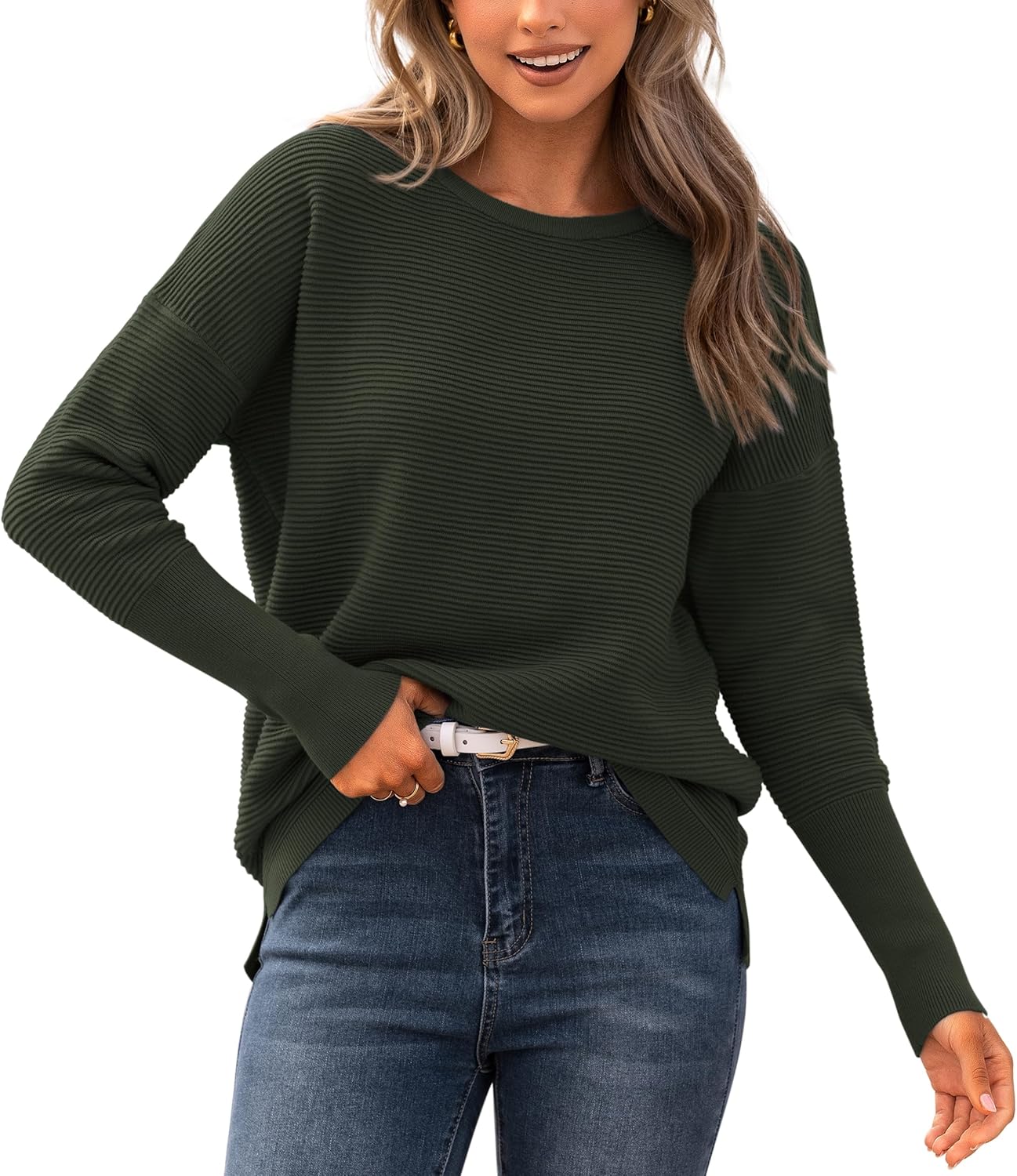 BTFBM Fall Sweaters for Women 2025 Cozy Long Sleeve Pullover