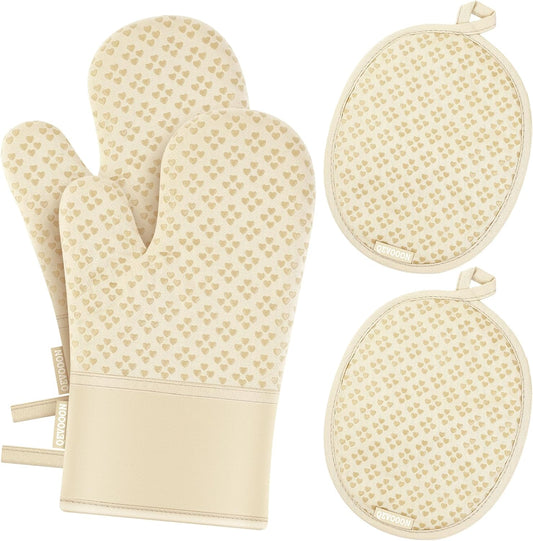 Heat Resistant Oven Mitts & Holders Set - Non-Slip Silicone Surface - Qevooon