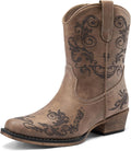 Women's Cowboy Western Ankle Boots with Low Chunky Heels - Retro