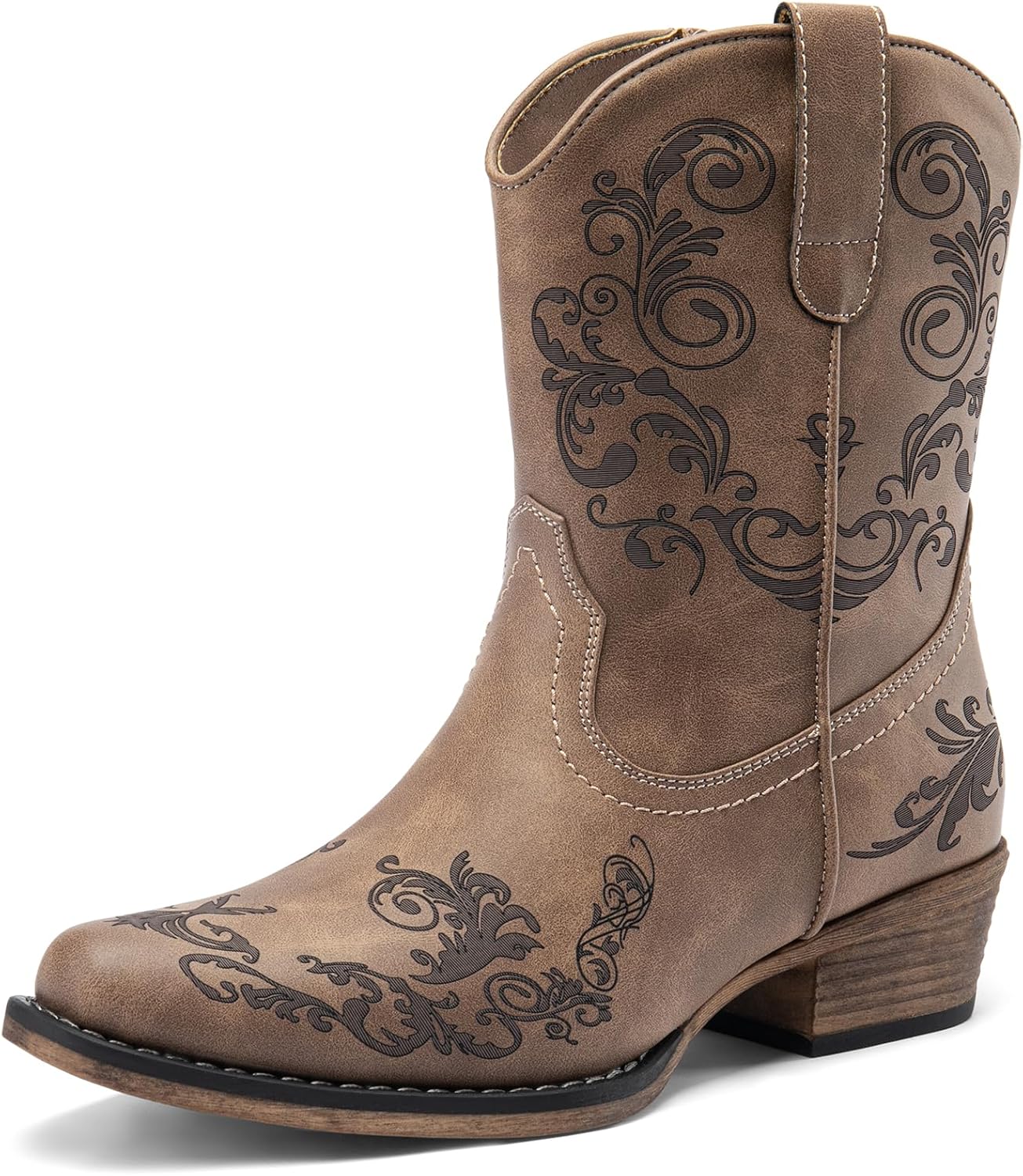 DREAM PAIRS Women's Cowboy Ankle Boots with Chunky Heels