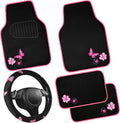 CAR PASS Embroidery Butterfly Steering Wheel Cover and Mats