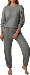 Waffle Knit Lounge Set for Women Long Sleeve Pajamas - Soft Two-Piece
