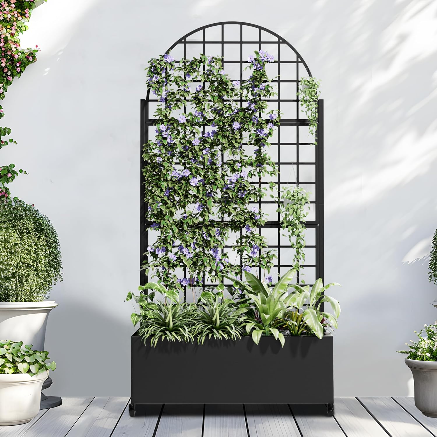 Casaphoria Metal Raised Garden Bed with Trellis and Wheels