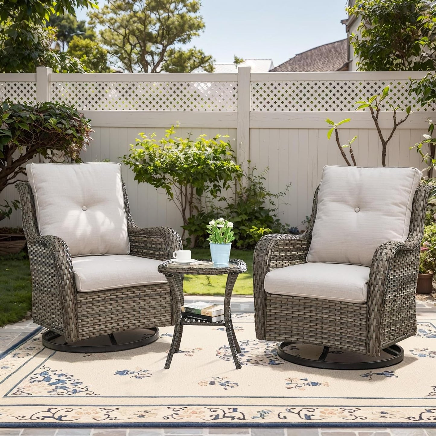 3 PCS Patio Furniture Set - Mixed Grey Wicker Rocking Chairs