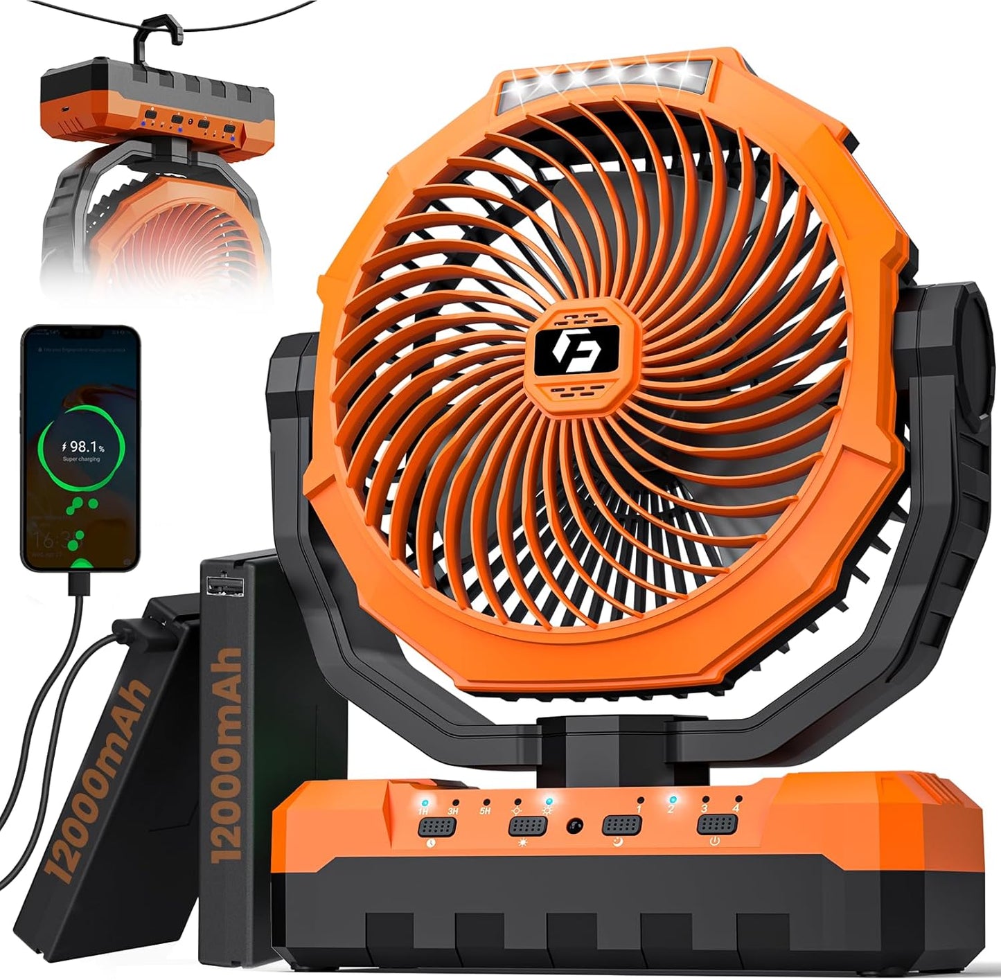 24000mAh Camping Fan - Rechargeable Battery Operated Fan