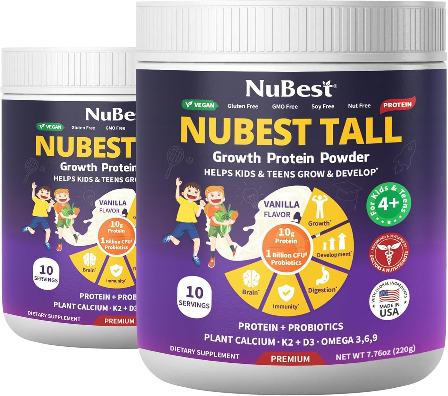 NuBest Tall Vanilla Plant-Based Protein Powder for Kids & Teens