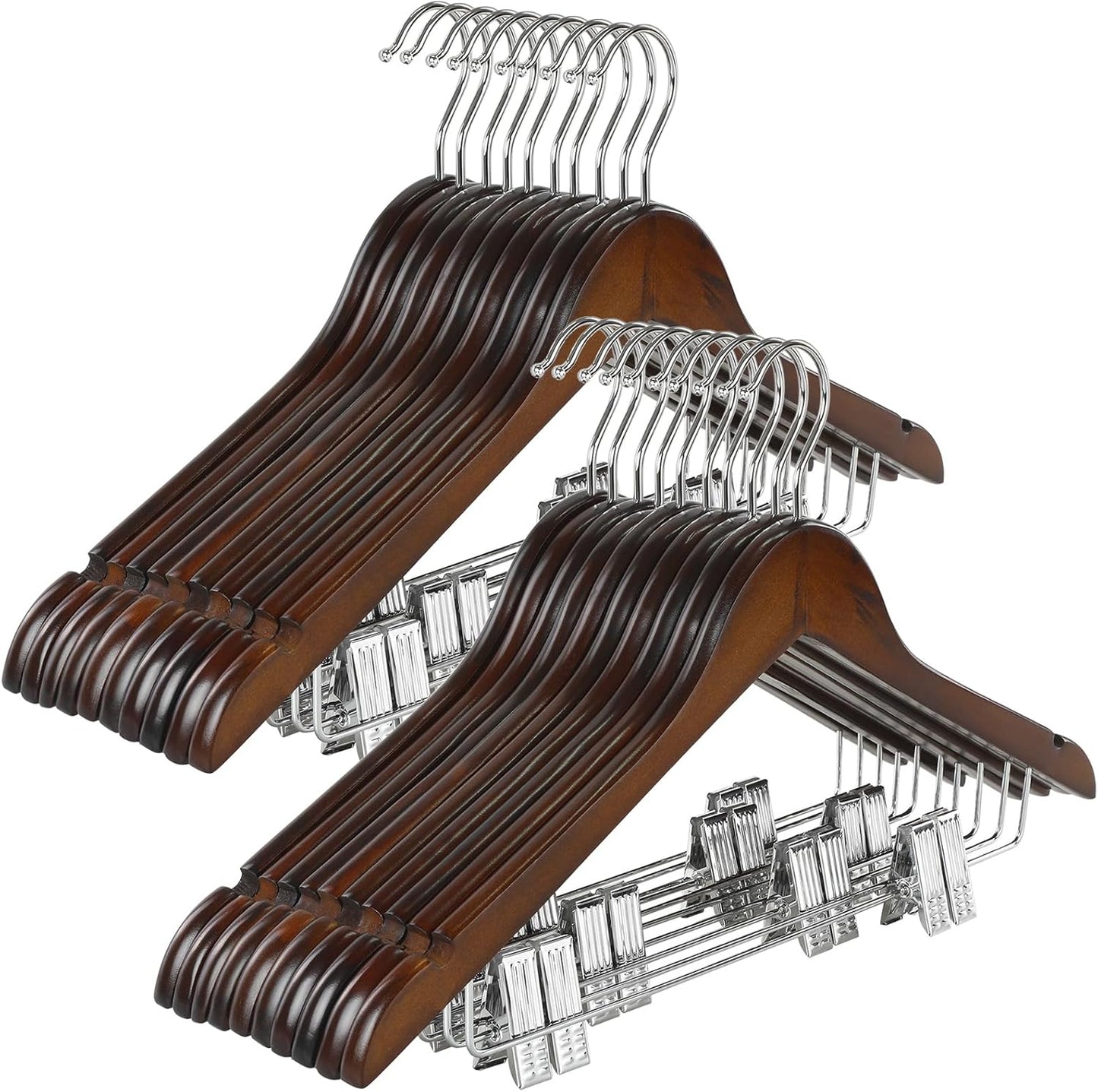TOPIA HANGER Wooden Suit Hangers with Adjustable Clips for Clothes