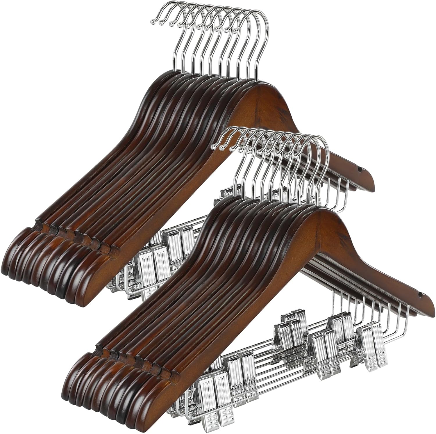 TOPIA HANGER Wooden Suit Hangers with Adjustable Clips for Clothes