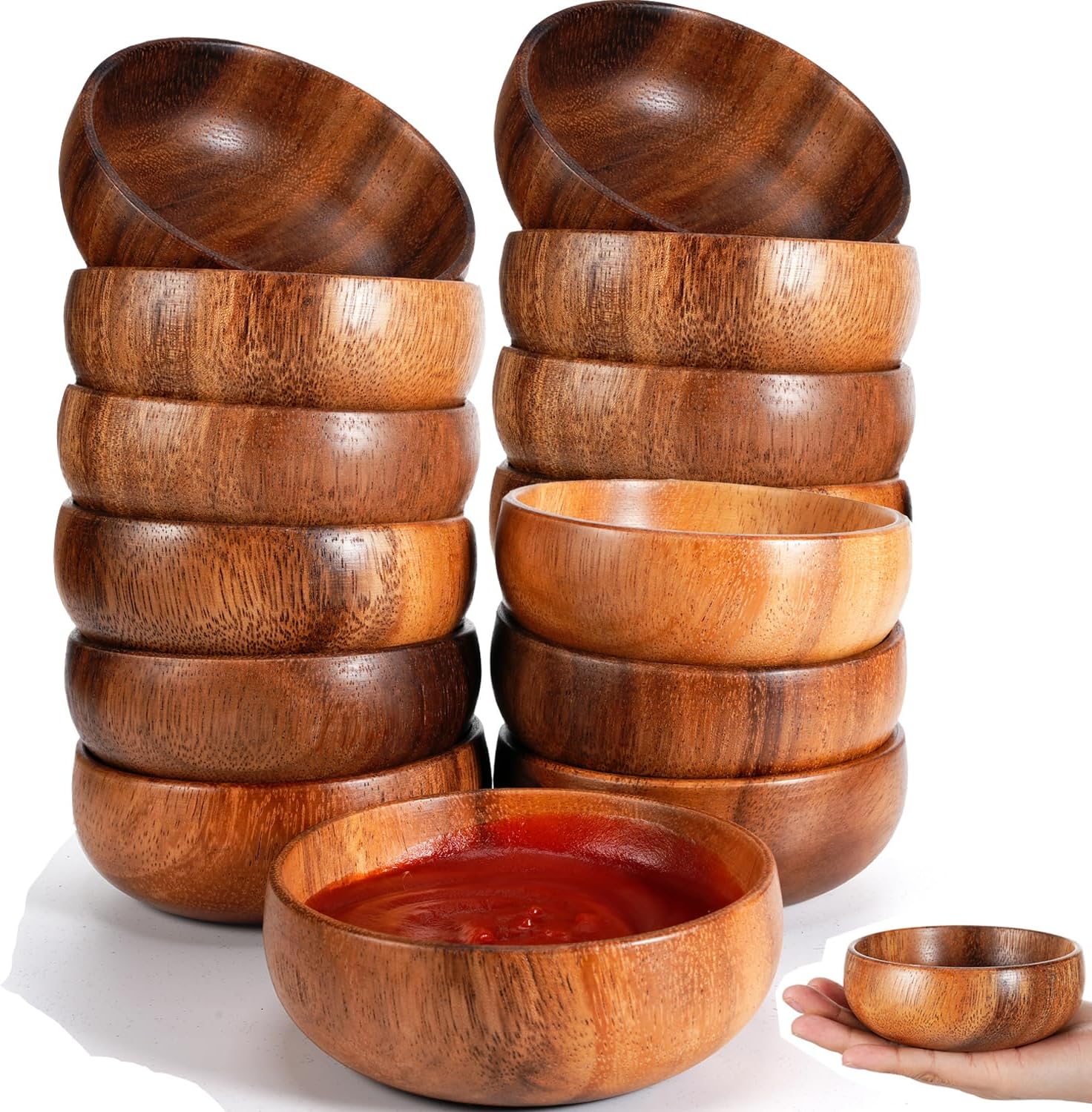 Skylety 20 Pcs Acacia Wooden Bowls for Snacks and Dips