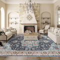 Washable Oriental Area Rug 10x12 Blue Teal Orange - Vintage Medallion