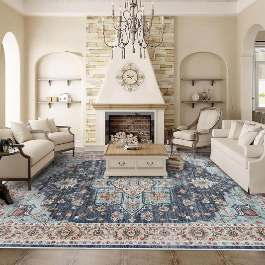 Washable Oriental Area Rug - 10x12 Soft Carpet for Living Room