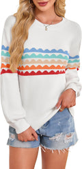ECOWISH Women's Sweater with Rainbow Stripes for Cozy Style