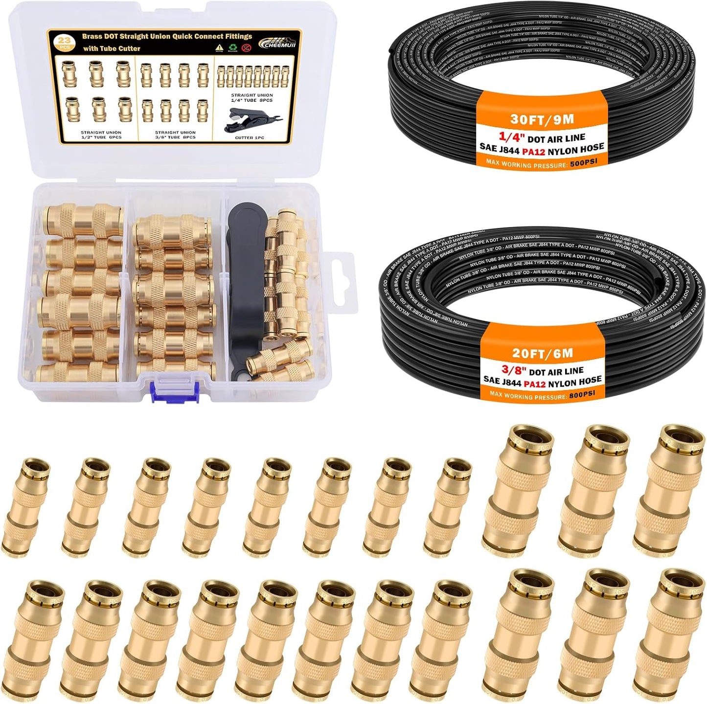 CheeMuii 23 PCS Brass DOT Air Line Fittings and Tubing Kit