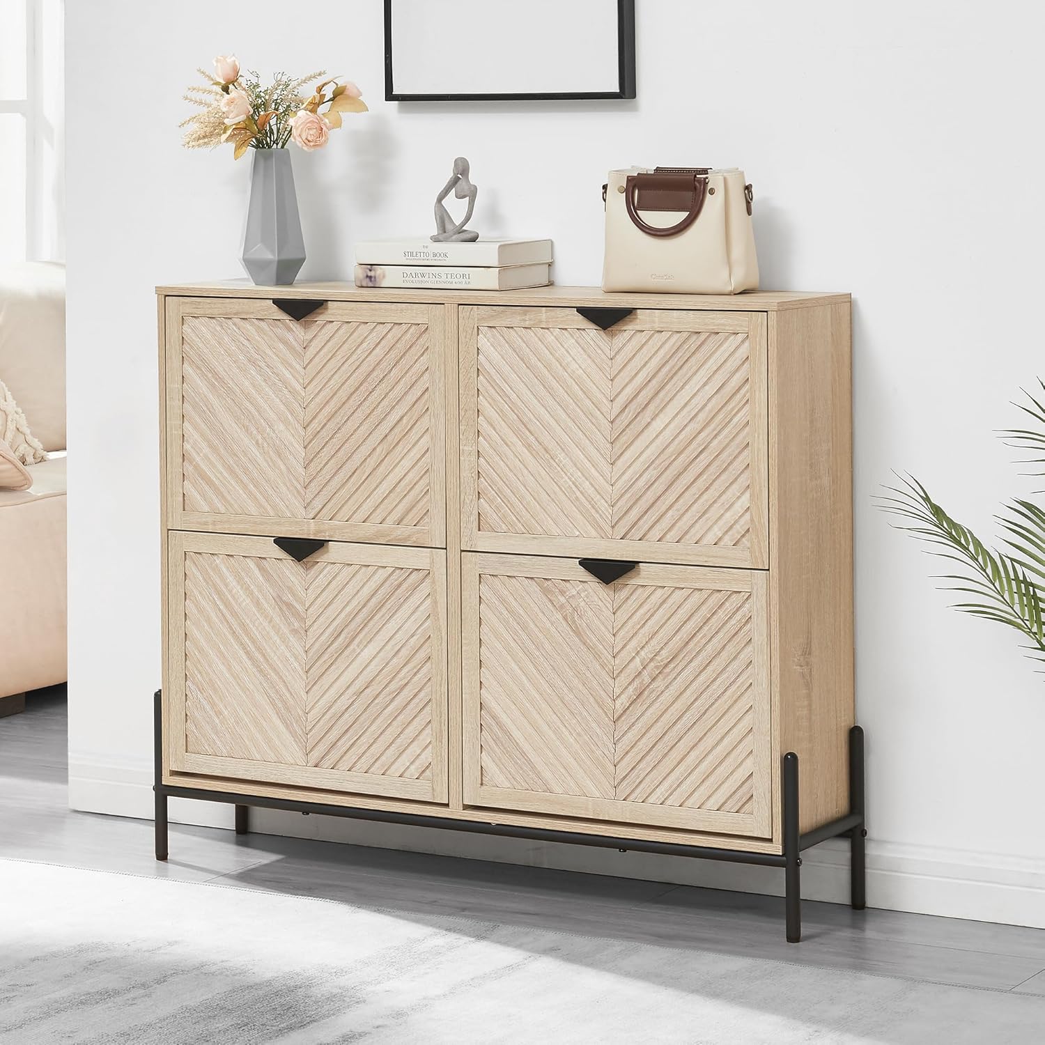 Shoe Cabinet Storage with 4 Flip Drawers for Entryway Use