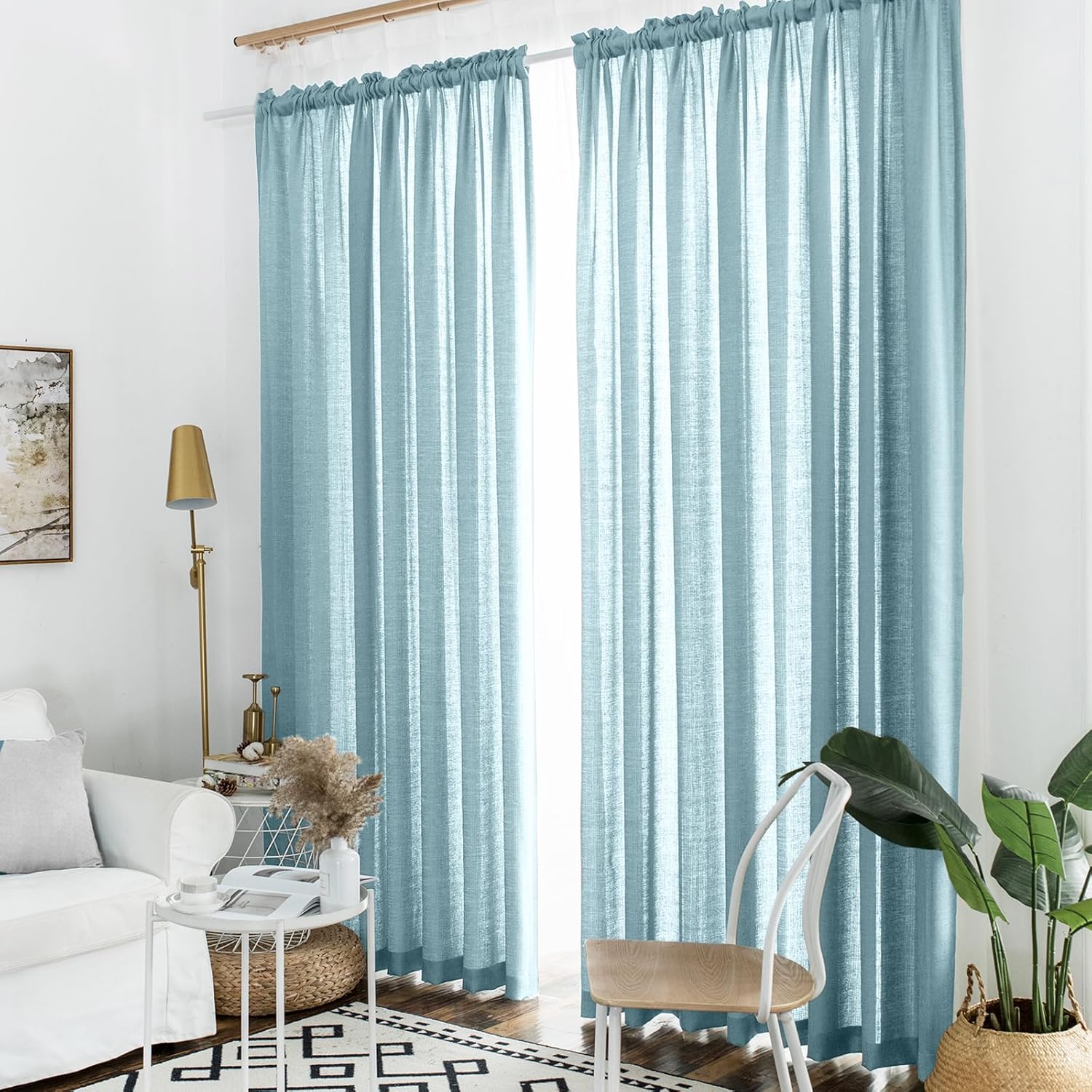 Melodieux Blue Semi Sheer Curtains for Living Room and Bedroom