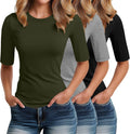 Elbow Length Tee Shirts for Women 3-Pack - Slim Cotton Blend