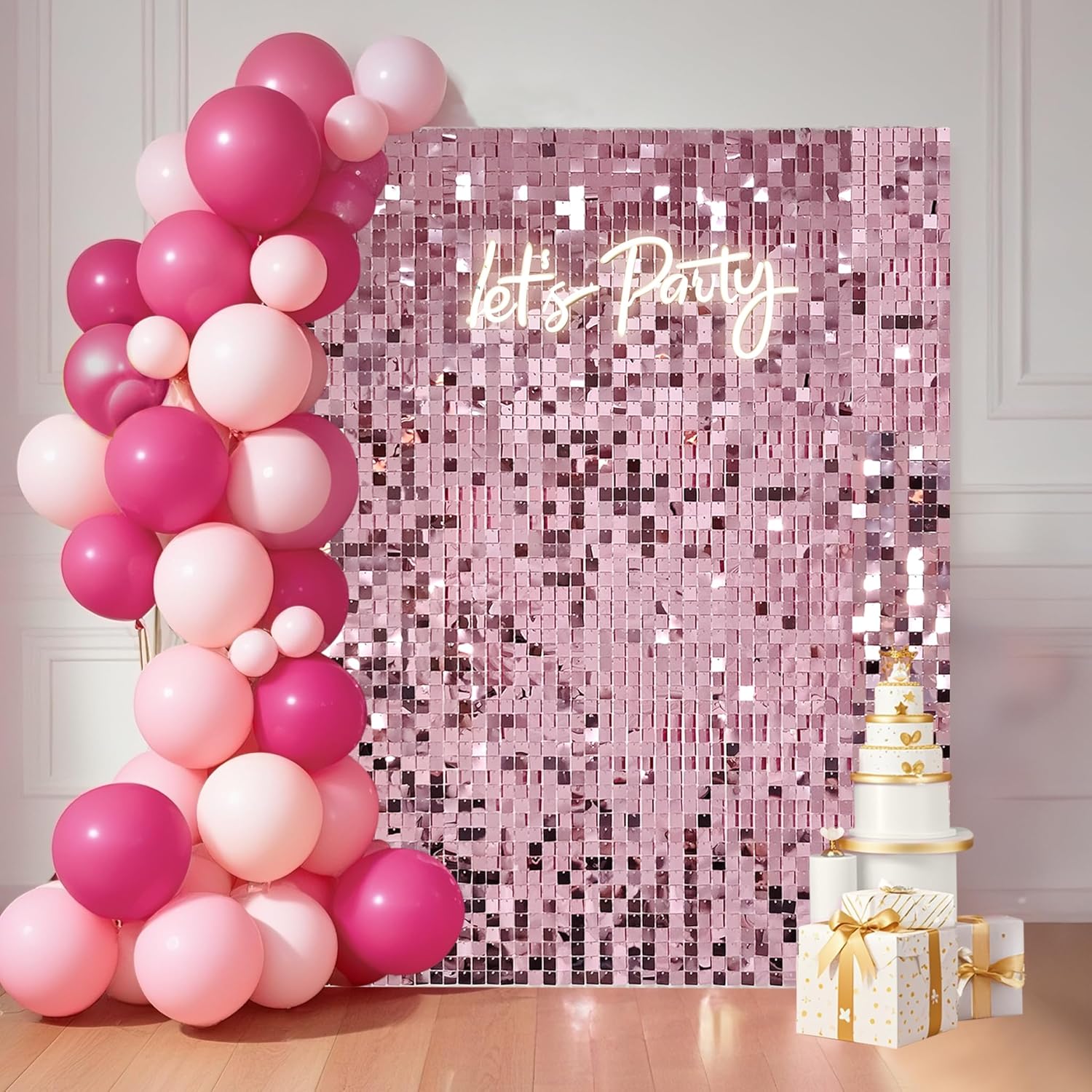 24 Pcs Pink Shimmer Wall Backdrop Panels for Party Decor