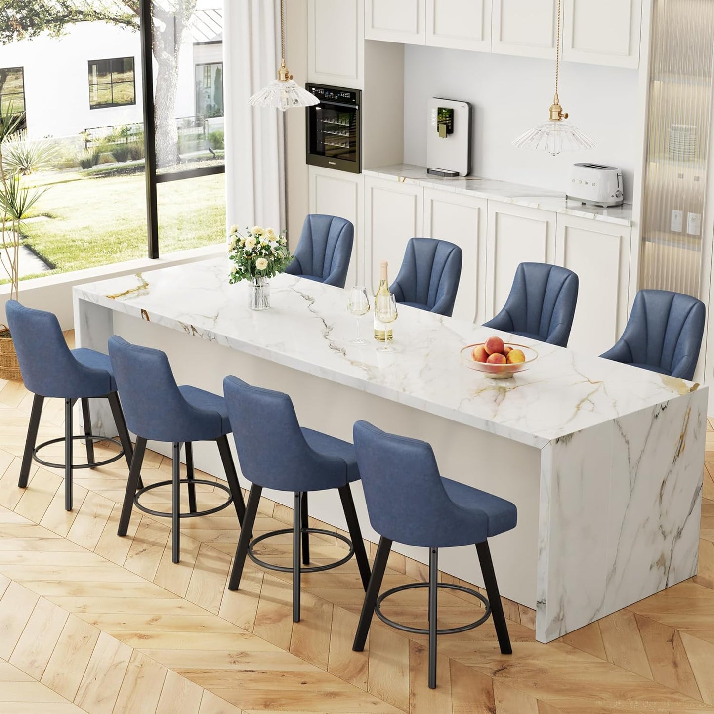 Swivel Bar Stools with Backs for Kitchen Island, Set of 8