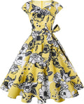 Women Vintage 1950s Swing Dress with Cap Sleeves - Cotton Blend