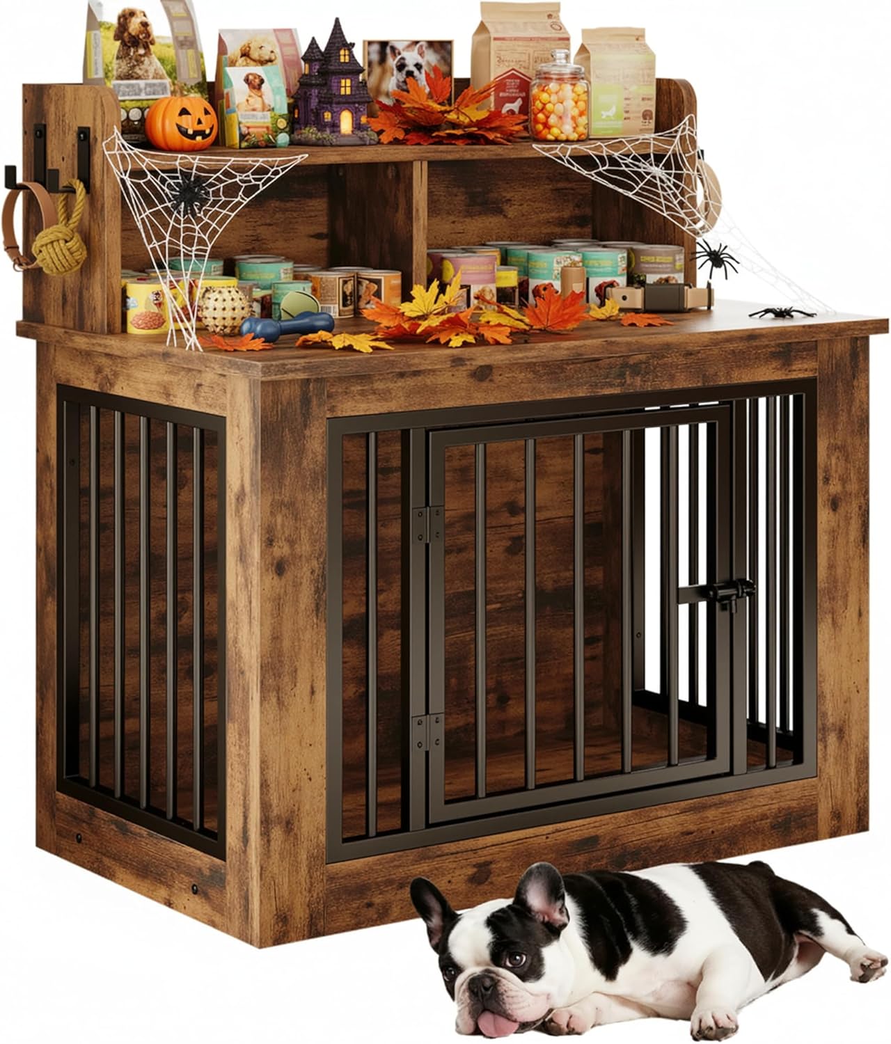 IRONCK Dog Crate Furniture with Storage and Hooks for Small Dogs