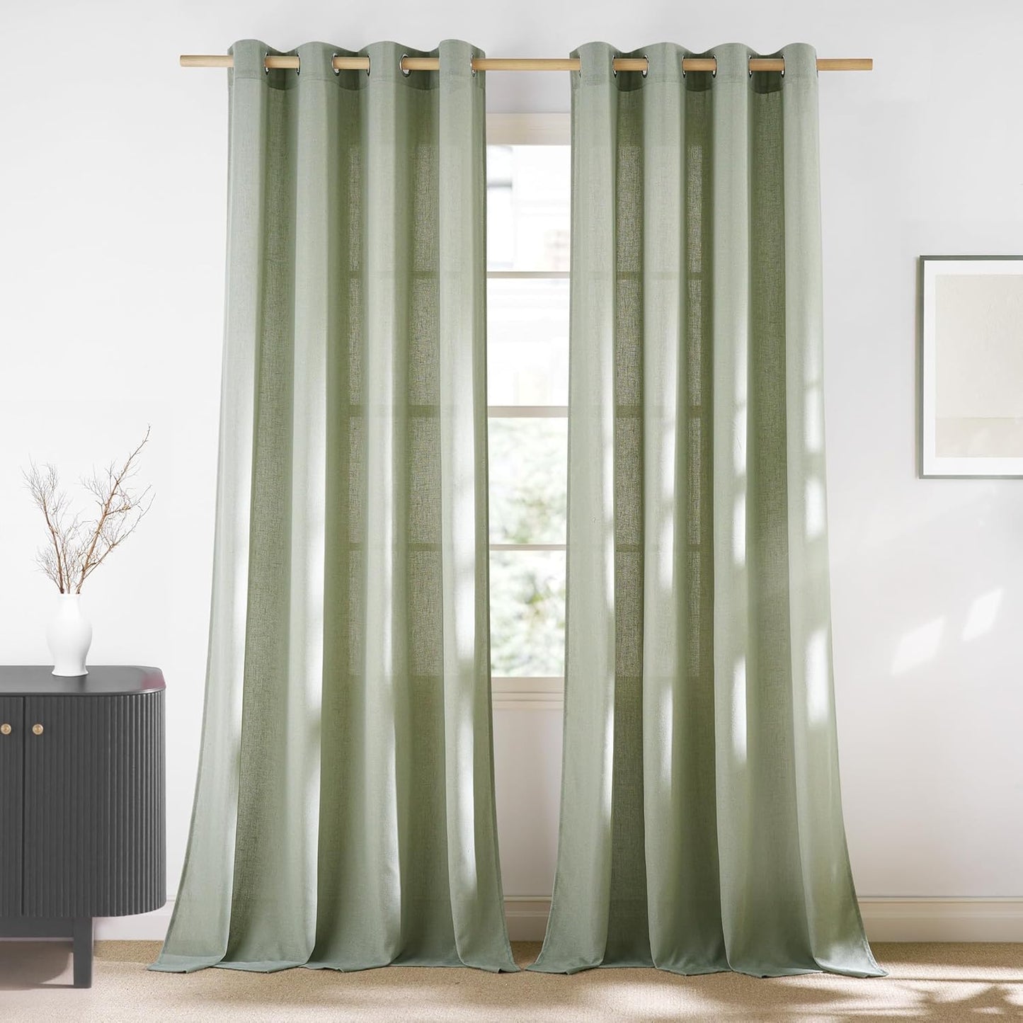 NICETOWN Thick Linen Greyish Green Curtains for Living Room