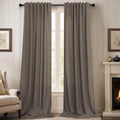 96 in Long Dark Brown Living Room Curtains - Semi Sheer Linen Blend