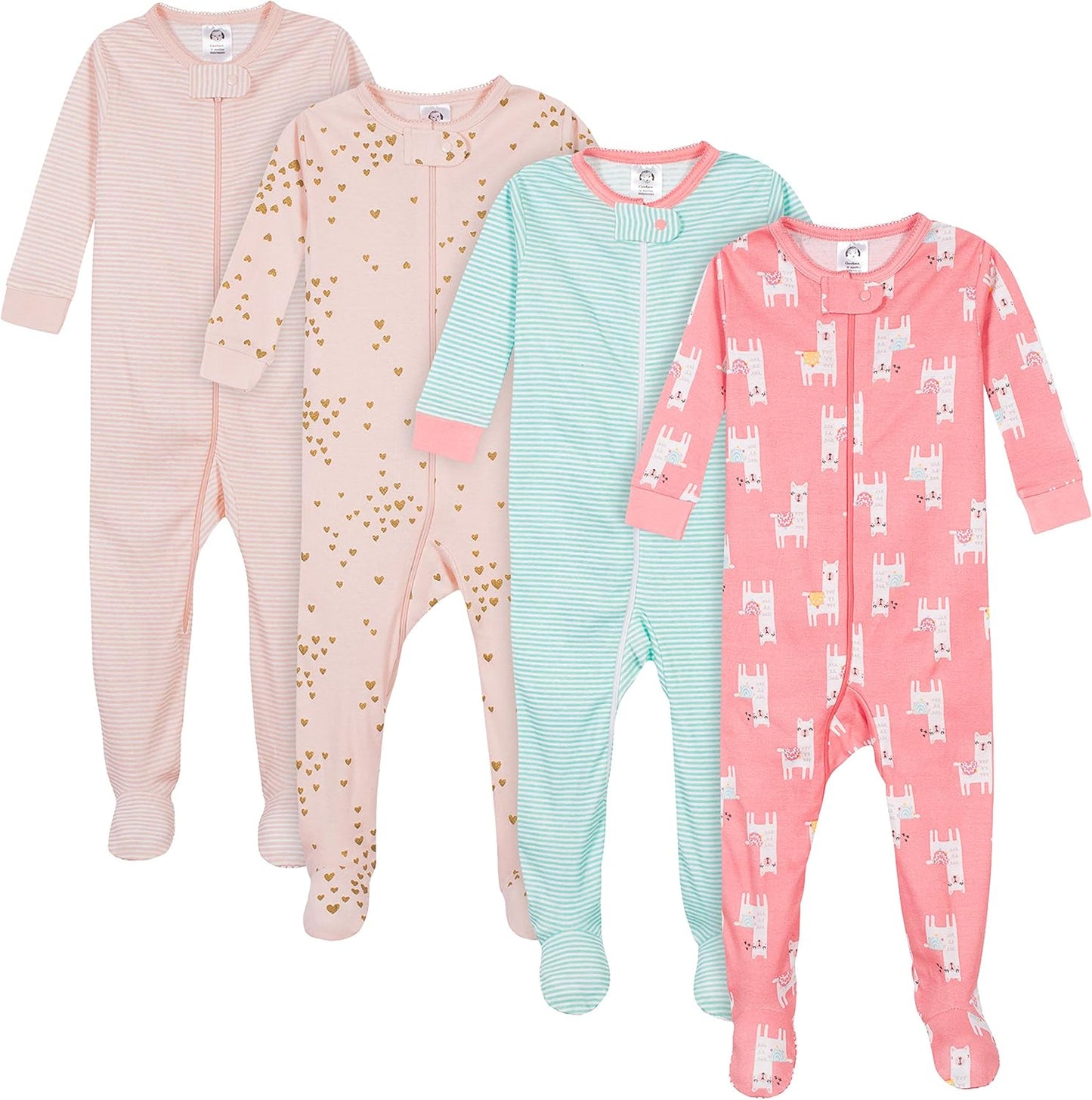 Gerber Baby-Girls 4-Pack Footed Pajamas for Cozy Sleep