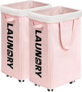 CHICVITA Laundry Hamper with Wheels 2-Pack - Collapsible 75L Pink