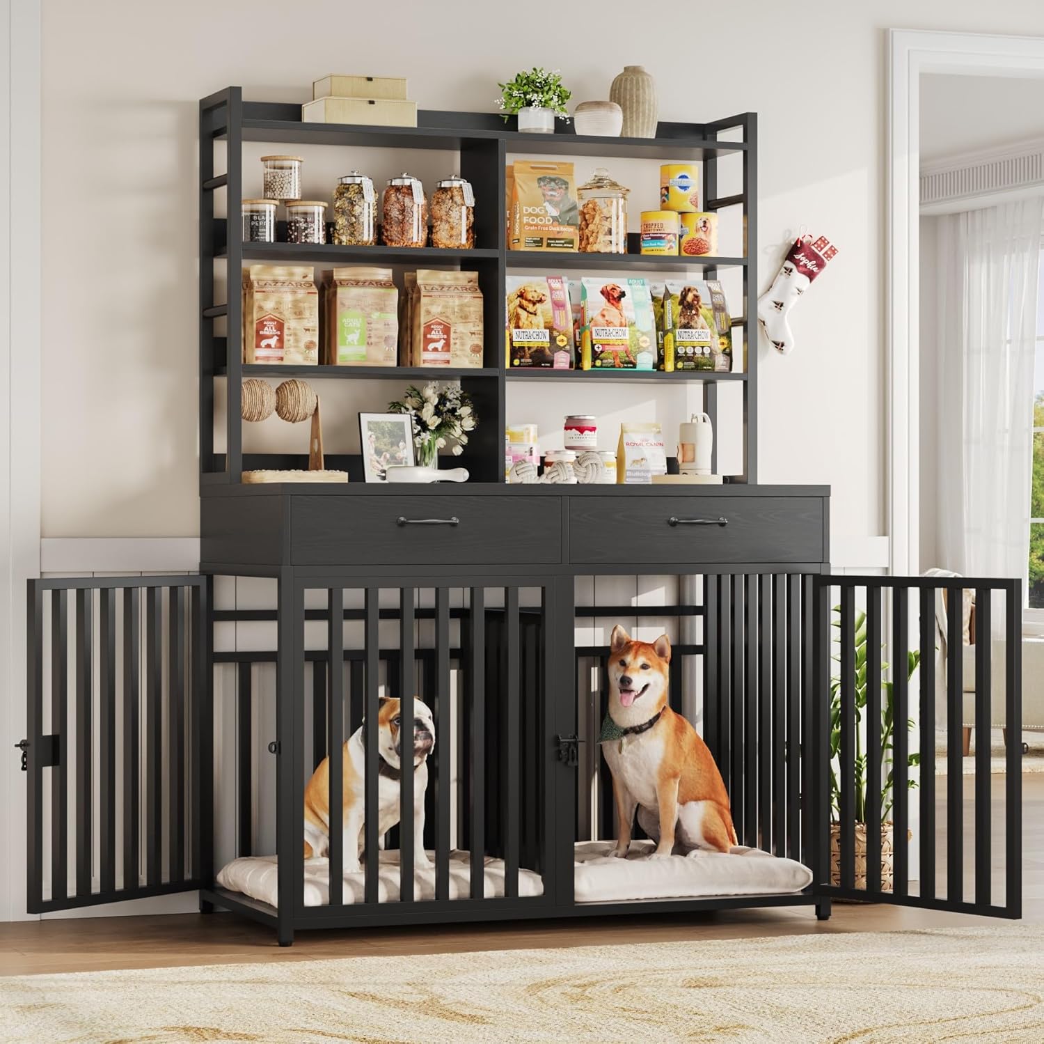 Large Dog Crate Furniture with Storage for Small to Large Dogs