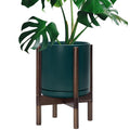 D'vine Dev Ceramic Planter with Walnut Stand - 10 in Modern Pot